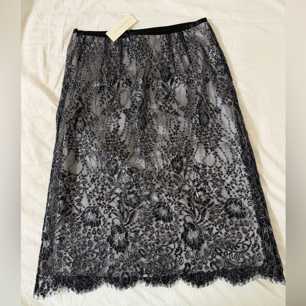 Ann Taylor Black and Silver Lace Skirt